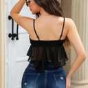 AIMISHI Sexy 3D Flower Crop Top for Women Y2K V Neck Tank Tops Spaghetti Strap Ruffle Camisole Summer Going Out Outfits Black Large (Black, L)