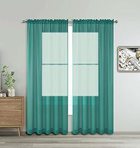 WPM WORLD PRODUCTS MART Drape/ Panels/ Scarves/ Treatment Beautiful Sheer Voile Window Elegance Curtains Scarf for Bedroom & Kitchen Fully Stitched and Hemmed (Teal, 84" Inch Long)