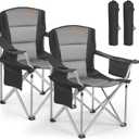 VEVOR Oversized Camping Folding Chair, Portable Heavy Duty Outdoor Quad Lumbar Back Padded with Side Pockets, Cup Holder and Cooler Bag for Beach, Lawn, Picnic, Fishing, Backpacking, 2 Pack, 24.8"D x 38.6"W x 39"H