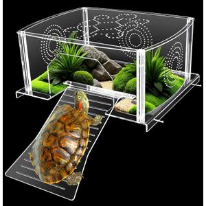 Extra Large Turtle Topper Basking Platform for Aquatic Turtles 40B/75G, Above Tank Turtles Sunbathing Dock Anti-slip Ramp Aquatic Reptile Climbing Pier Resting Terrace with Feeding Area Accessories