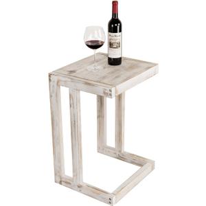 MyGift Shabby Whitewashed Wood C Shaped Side Table End Table, Under The Couch TV Table for Living Room