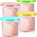 Compatible with Ninja NC301 NC300 NC299AMZ Series Ninja Creami Deluxe Pints,BPA-Free & Dishwasher Safe,16 oz Creami Pints and Lids 4 Pack-Pink/Green/Blue/Yellow