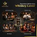 10oz Charred Wooden Bourbon Drinking Glass Set of 2 - Artisan Wooden Whiskey Tumbler Gift Set with Whiskey Stones, Tongs - Unique Bourbon Gifts for Men, Dad, Husband - Charred Wooden Whiskey Glass Cup