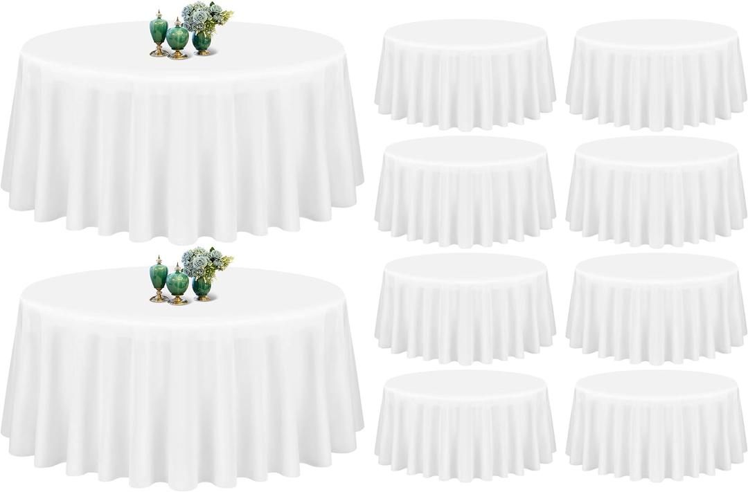 10 Pack White Round Tablecloth 90 Inch Washable Polyester Tablecloths for Round Tables Stain Resistant and Wrinkle Table Cloth Decorative Fabric Table Cover for Dining Wedding Party Banquet Buffet