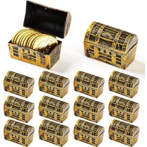 36Pcs Mini pirate treasure chest 2.28 x 1 x 1.57 Inch Plastic toy pirate chest with a Gold finish Vintage pirate small decorative box for Kids prizes Halloween Birthday Party Props
