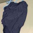 Sporti Solid Piped Thin Strap One Piece Swimsuit (34, Navy/Light Blue)