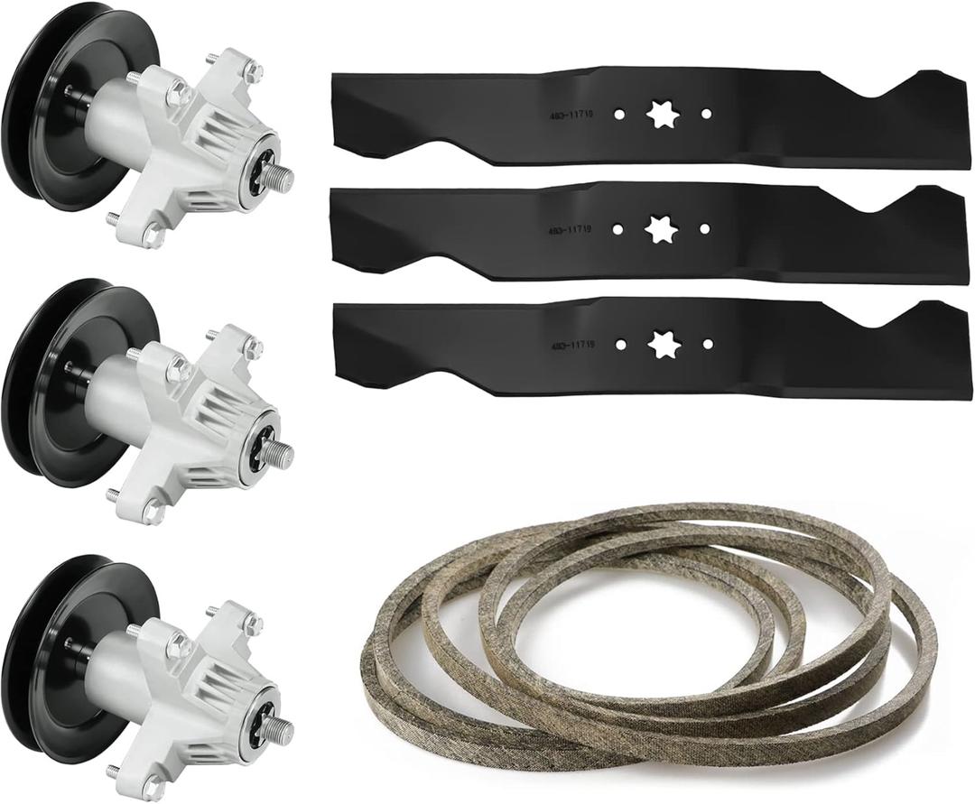 54 Lawn Mower Deck Rebuild Kit Compatible with Cub Cadet RZT-L54KH RZT-L54KW RZT-S54 Z6600 ZT-L54, 3 Spindles 618-05137, 918-05137 119-8445, 3 Pulleys, 3 Blades, 1 Belt