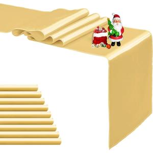 10-Pack Light Gold Satin Table Runner 12 x 108 Inch Long Bright and Smooth Silk Fabric Table Runner for Wedding Banquet Birthday Party Decoration