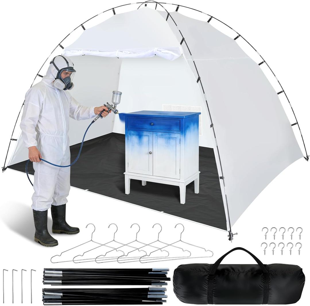10x6x6.6ft Portable Paint Booth Tent, Extra Large Spray Paint Tent with Wire Hangers, Cup Hooks, Built-in Floor, Mesh Screen for Furniture DIY Hobby Tool, Spray Paint Shelter, Small Items