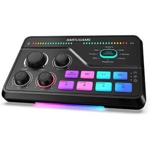 Fifine Gaming Mixer for Voice Chat and Streaming- 7.1ch Surround Sound Headphone Amp-XLR Preamp-USB Plug & Play-Voice Changer-RGB-Volume Control-3 EQ Modes Ampligame SC8