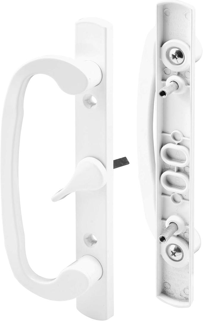 Prime-Line C 1317 Mortise Style Sliding Patio Door Handle Set - Replace Old or Damaged Door Handles Quickly  White Diecast, Non-Keyed, Fits 3-15/16 in. Hole Spacing (Single Pack)