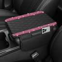 NBTEPEM Bling Car Center Console Cover, Leather Car Arm Rest Cover Cushion with 2 Storage Bags, Universal Automotive Armrest Protector Storage Box, Bling Accessories Interior for Most Vehicles (Pink)