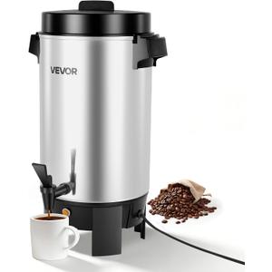 VEVOR Commercial Coffee Urn, 40 Cup 203oz Hot Beverage Dispenser with Dripless Faucet, 1090W Quick-Brewing Coffee Maker, Automatic Temperature Control, for Catering, Party, Church & Restaurant