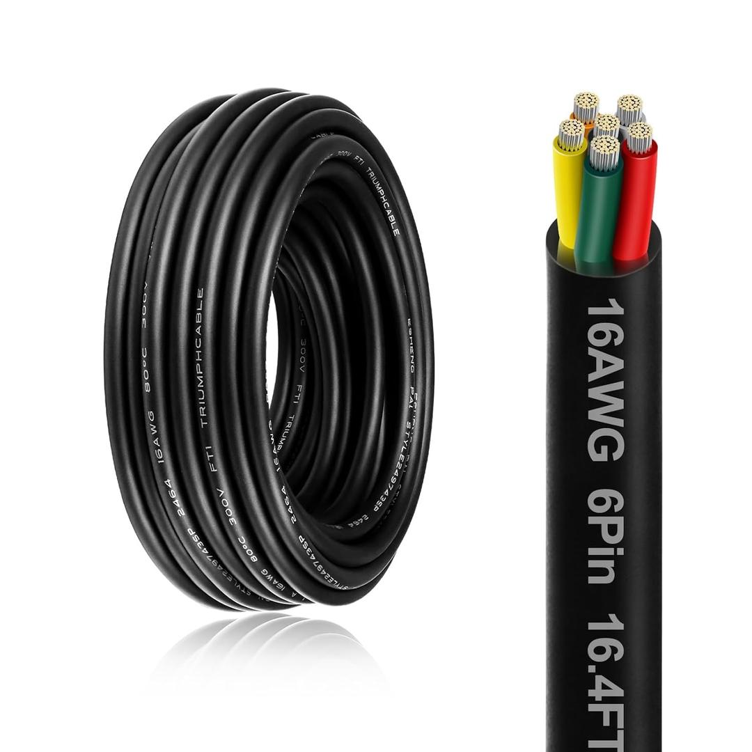 16 Gauge 6 Conductor Electrical Wire, 16.4FT 16AWG PVC Thermostat Wire, Low Voltage Landscape Wire, Flexible Cord for LED Lighting Strips Automotive Garden Bell Speaker