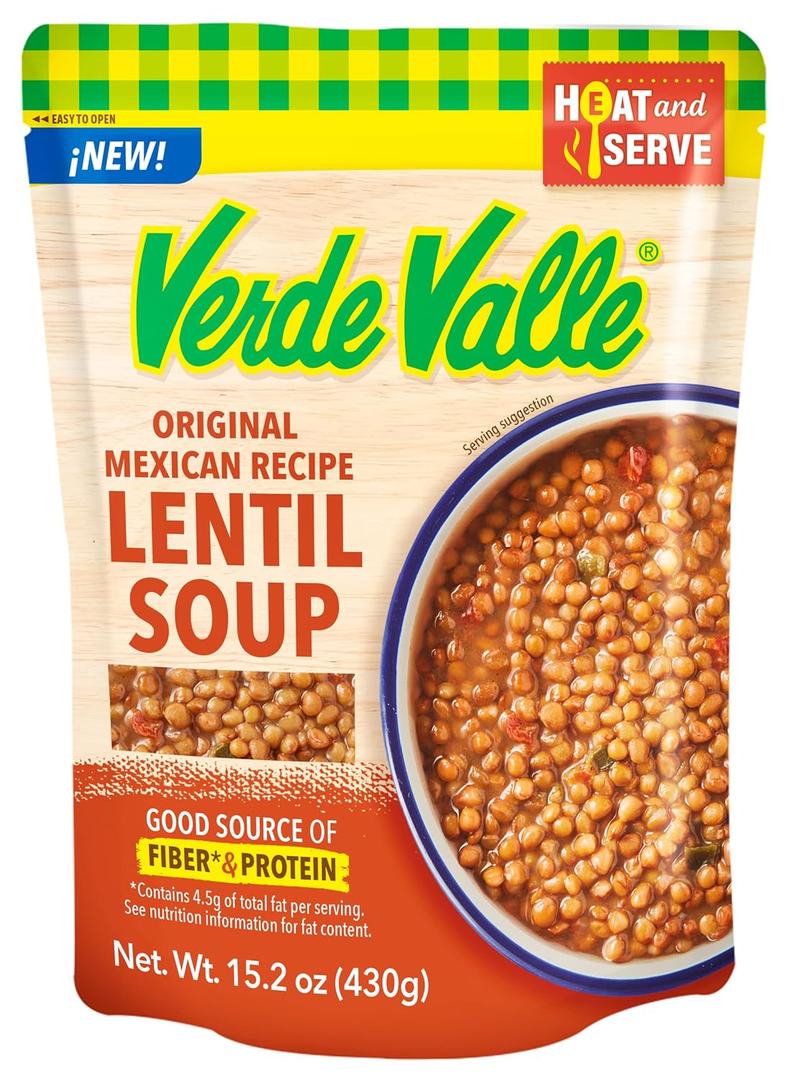 4 x Verde Valle Original Recipe Lentil Soup Fresh Ready to Eat 15.2 oz (Pack of 1), Authentic Mexican Prepared Meal, Sopa de Lentejas, Protein, Fiber, Carrots, Tomatoes, Onions, Jalapeno Peppers (EXP 11/26/25)