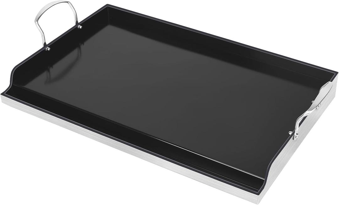 Utheer 25" x 16" Ceramic Nonstick Stainless Steel Griddle for Gas Grill, Charcoal, Large Stove Top Griddle, Non-Toxic, PFAS/PFOA/PTFE Free, Oven Up to 500°F, for BBQ, Camping & Kitchen, Black