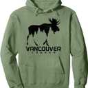 Vancouver Canada Vintage Moose Souvenir Pullover Hoodie (Small, Sage Green)
