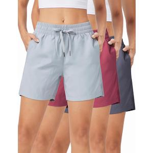 ZUTY 3 Pack 5" Womens Athletic Shorts Basic Running Shorts Lightweight Quick Dry Gym Workout Shorts with Pockets, X-Small, 3 Pack：dark Grey-light Grey-burgundy