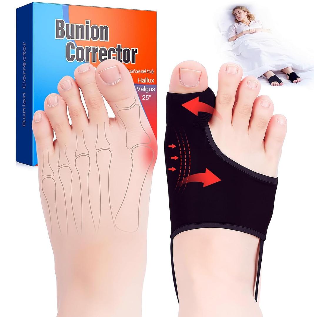 2PCS Bunion Corrector for Women & Men - Bunion Correction with Splint & Pad for Hallux Valgus Pain Relief, Toe Separator for Day/Night Support, Anti Slip Gel Strap for Big Toe Straightener