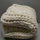 Chunky Knit Throw Blanket, 50''*60'' Knitted Throw Chenille Yarn for Bed Couch, Handmade Cream Crochet Big Thick Blanket, Machine Washable Cute Comfy Blanket for Home Decor