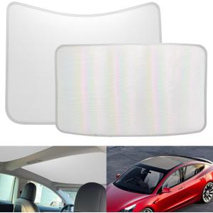 [2024 Upgrade] Sunshade Roof for Tesla Model 3 2024 Colorful Ice Crystal Glass Roof Sunshade Sunroof No-Sag Design Retractable Sunshade Heat Insulation Roof Window Sun Protection Snap Foldable (White)
