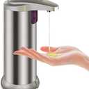 Soap Dispenser, Touchless Automatic Soap Dispenser, Infrared Motion Sensor Stainless Steel Hands Free Soap Dispenser with Waterproof Base for Bathroom and Kitchen
