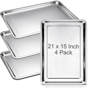 Ceenna 4 Pack Full Sheet Pan 21 x 15 Inch Baking Cookie Sheet Extra Large Nonstick Pan Roasting Steel Tray Commercial Quality Pans for Oven Restaurant Kitchen