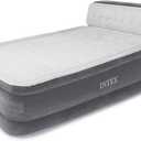 Intex Dura-Beam Ultra Plush Inflatable Pillow Top Bed Air Mattress with Headboard, Built-in Internal Electric Pump and Carry Storage Bag, Queen, Gray