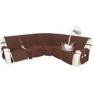 Arfntevss Recliner Sectional Couch Covers 1OO% Waterproof L Shape Sofa Cover for Reclining L Shaped Sectional Slipcover Washable Corner Non Slip Protector (5 Seater with 1 Console, Coffee Brown)
