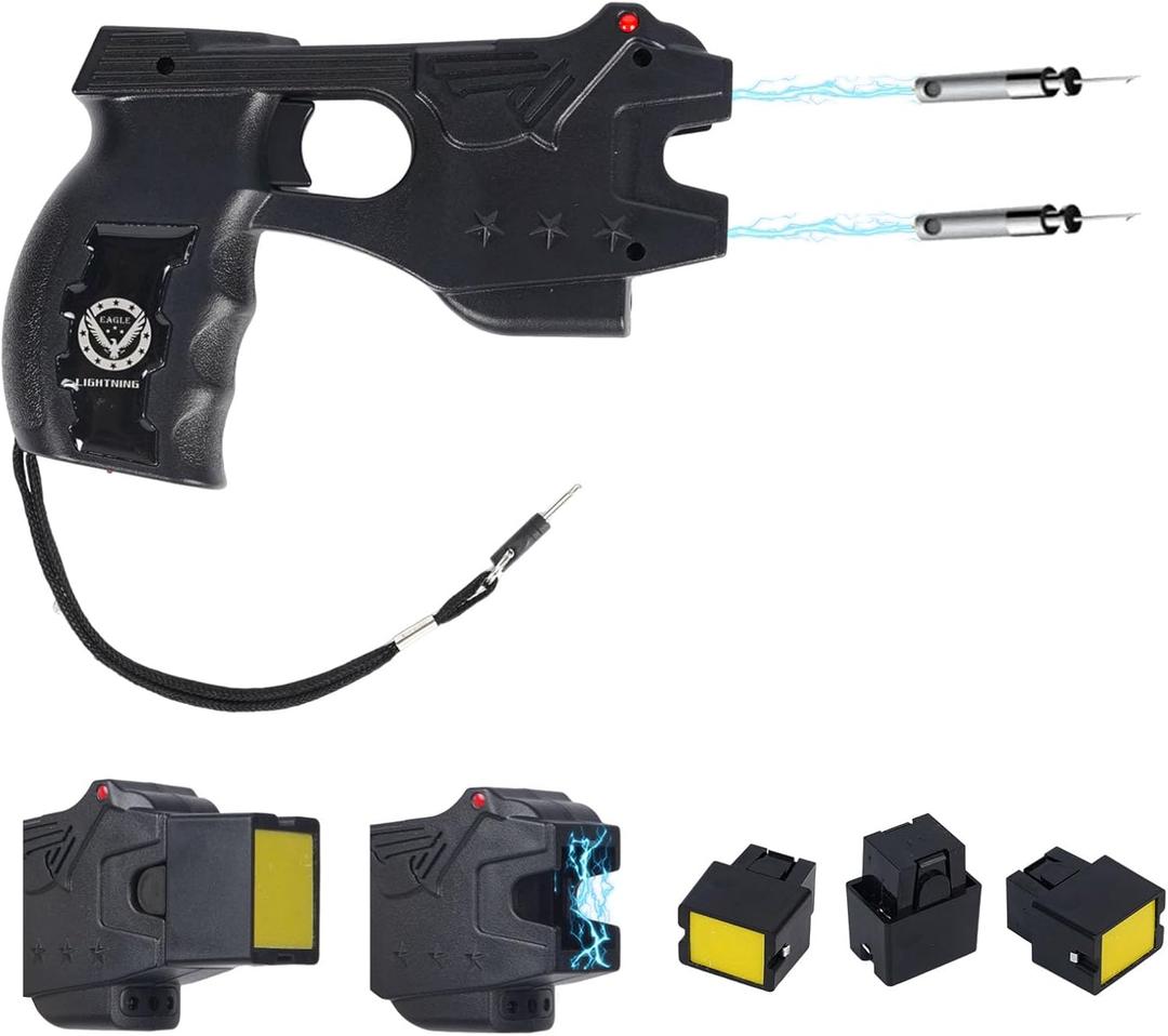 Heavy Duty Stun Gun with LED Flashlight, 15 Foot Range, 1.80 C Painful Rechargeable Self Defense Stun Gun for Man and for Woman, Safety Switch - Design Patent Pending