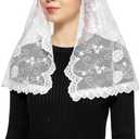 Wgior D Shape Catholic Church Veil Chapel Veils Latin Mass Head Covering Scarf Mantilla (White)