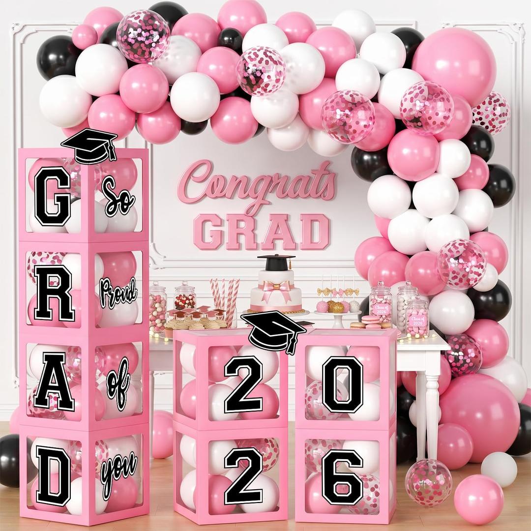 2026 Graduation Decorations, Graduation Decorations 2026 Pink Arch Kit Boxes With Letters 2026 Grad for Middle School High School College ect.