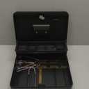 Polspag Cash Box with Lock and 2 Keys, Metal Money Box with Cash Tray, Lock Safe Box, 4 Bill/5 Coin Slots, 11.8L x 9.5W x 3.5H Inches (Top Key-Black)