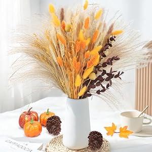 Fall Home Decor 104Pcs Orange Pampas Grass Decor Autumn Dried Flowers Decorations Fluffy Boho Bouquet Fall Wedding Table Centerpieces Rustic Farmhouse Floral Decor Indoor Outdoor