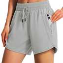 Ksmien Women's 5"/ 7" Athletic Running Shorts Quick Dry Lightweight Workout Gym Shorts with Zipper Pockets UPF 50+, XL