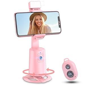Jiangler Auto Face Tracking Tripod 360Â° Rotating Cell Phone Photo and Video Kits Stand, No App, Phone Camera Stand with Remote and Gesture Control for Live Recording Tiktok Pink1
