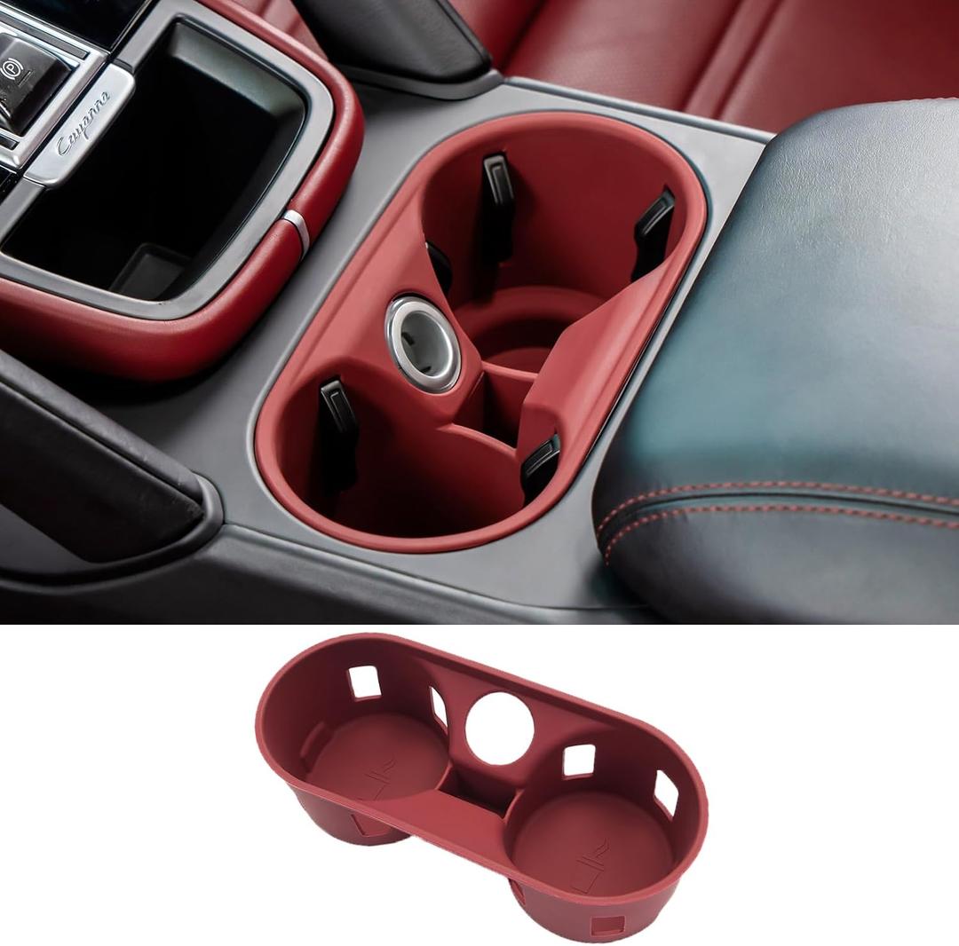 Cup Holder Coasters for Cayenne Accessories, Silicone Non-Slip Car Cup Holder Insert for Porsche 2011-2017 Cayenne Car Accessories (for Cayenne 2011-2017 Red)
