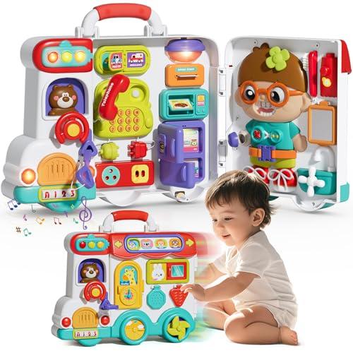 54-in-1 English & Spanish Busy Board Montessori Toys Gift for 1 2 Year Old Boys, Educational Montessori Toddler Boys Toys, Christmas Toys Gifts Toy for 1 Year Old Boy,1 2 Year Old Boy Toys Gifts