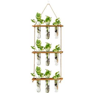 XXXFLOWER Wall Hanging Propagation Station with Wooden Stand Glass Test Tubes Tiered Planters Wall Terrarium for Home Office Plant Hanger Flower Vases Wall Decor Hydroponic Cuttings (9 Tube Vases)