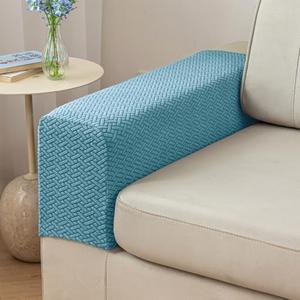 Couch Arm Covers,Sofa Arm Covers Set of 2 Polyester Stretch Anti-Slip Furniture Protector Washable Armchair Slipcovers (Ocean Blue,Large (Set of 2))