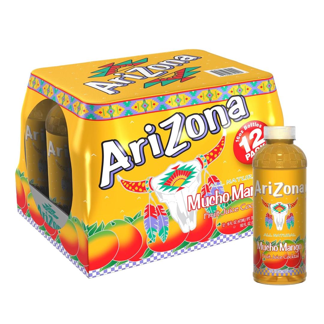 AriZona Mucho Mango - Fruit Juice Cocktail - 16 Fl Oz (Pack of 12) (EXP 03/14/28)