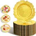 Gold Charger Plates Bulk 100Pcs, 13 Inch Gold Reef Charger Plates for Dinner Plates, Reinforced PP Plastic Reusable Dinner Chargers for Wedding, Christmas, Thanksgiving, Party, Caterers, Banquets