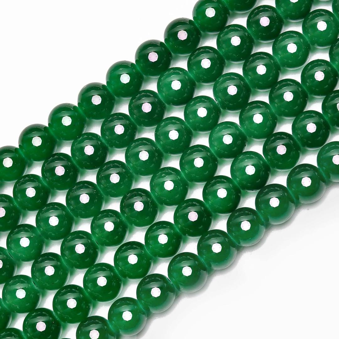 80PCs 10mm Deep Green Jade Glass Beads Bulk, Round Smooth Hole Glass Crystal Beads for Jewelry Making, DIY Bracelets, Necklaces, Bag Charms, Keychains and Craft Projects