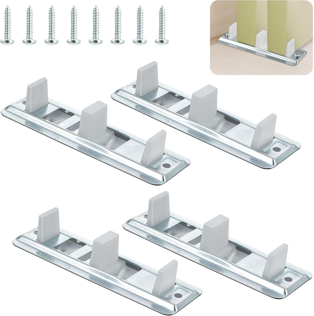 Enhon 4 Pack Sliding Closet Door Floor Guide Compatible with Prime-Line N 6560 Fits 3/4" to 1-3/8" Doors, Adjustable Bypass Track Floor Mount Guide, Stamped Steel Sliding Track for Closet