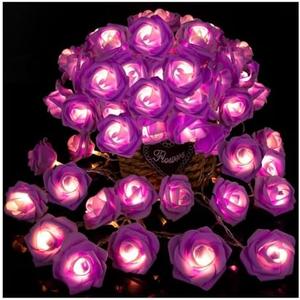ZHBDMGK Rose Flower String Lights, 20 LED Battery Operated Romantic Purple Rose Lights, 10Ft Artificial Flowers Garland Led Lights for Valentine's Day Wedding Indoor Outdoor Festival Party Decor