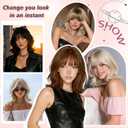 Haloo Blonde Short Bob Wigs with Bangs Shoulder Length Wavy Layered Flipped Ends Natural Looking Medium Synthetic Hair Wig for Women Daily Party, 14 Inch Ombre Blonde