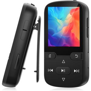 64GB MP3 Player with Bluetooth 5.3 and Clip, Portable HiFi Sports Music Player for Kids (28g), FM Radio, Pedometer, Voice Recorder, Shuffle & Repeat, TF Card Expansion up to 128GB(Black)