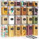 SNSLXH Airtight Food Storage Containers with Lids, 24 pcs Plastic Pantry Organizers and Storage Canisters for Cereal, Dry Food, Flour and Sugar, BPA Free, Includes 24 Labels