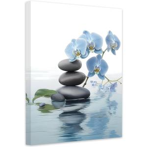 CCWACPP Zen Wall Art Spa Stone and Elegant Blue Orchid Flower on the Water Picture Canvas Prints Artwork Relax Zen Spa Meditation Room Decor (16x24inch)