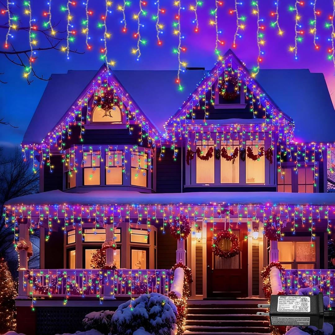 YEGUO 33ft 400 LED Icicle Christmas Lights Outdoor Waterproof, 80 DropsIcicle Light Indoor, 8 Modes Icicle Xmas Lights with Memory Timer(Multicolor)